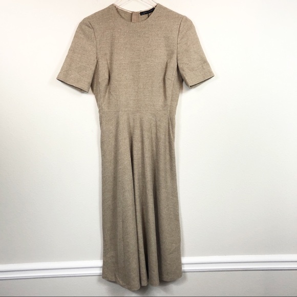 Zara | Tan Wool Blend Short Sleeve Midi Dress - Picture 2 of 8